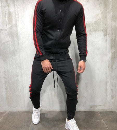 Men's Fashion Hoodie Button Cardigan with Color Block Set