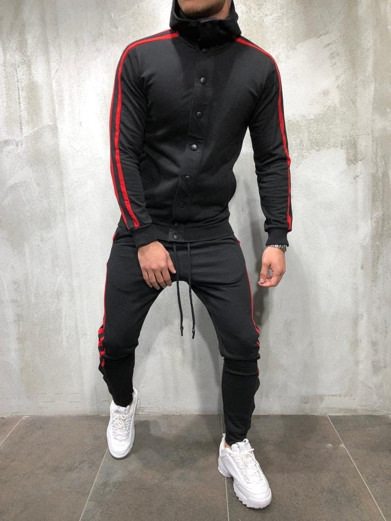 Men's Fashion Hoodie Button Cardigan with Color Block Set