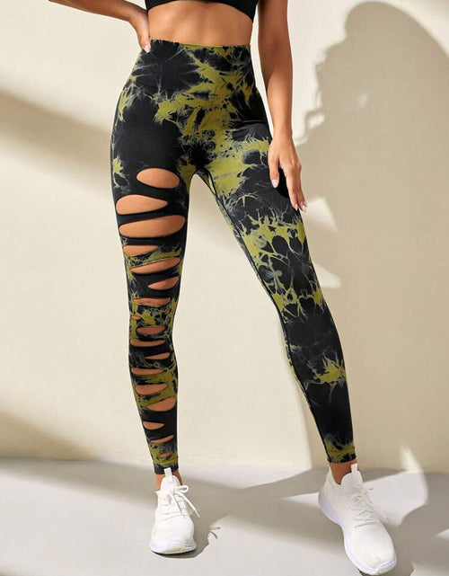 Load image into Gallery viewer, High Waist Hollow Tie-Dye Yoga Fitness Pants

