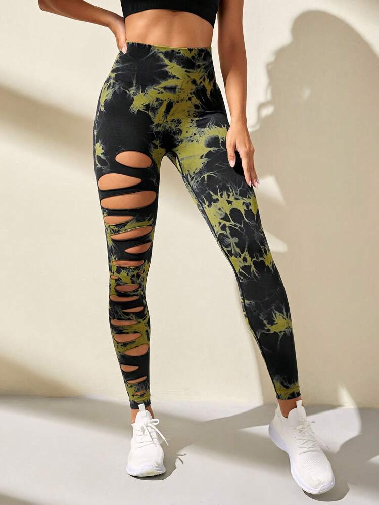 High Waist Hollow Tie-Dye Yoga Fitness Pants