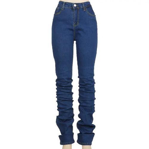 Load image into Gallery viewer, High Wait Stacked Blue Denim Skinny Jeans
