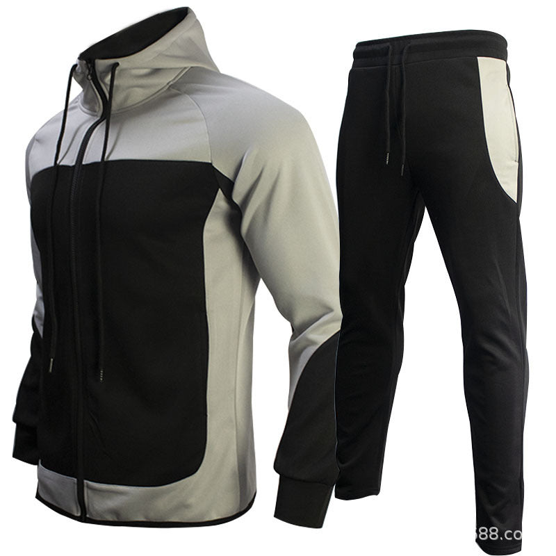 Men's Sports Casual Set with Color Block Hoodie