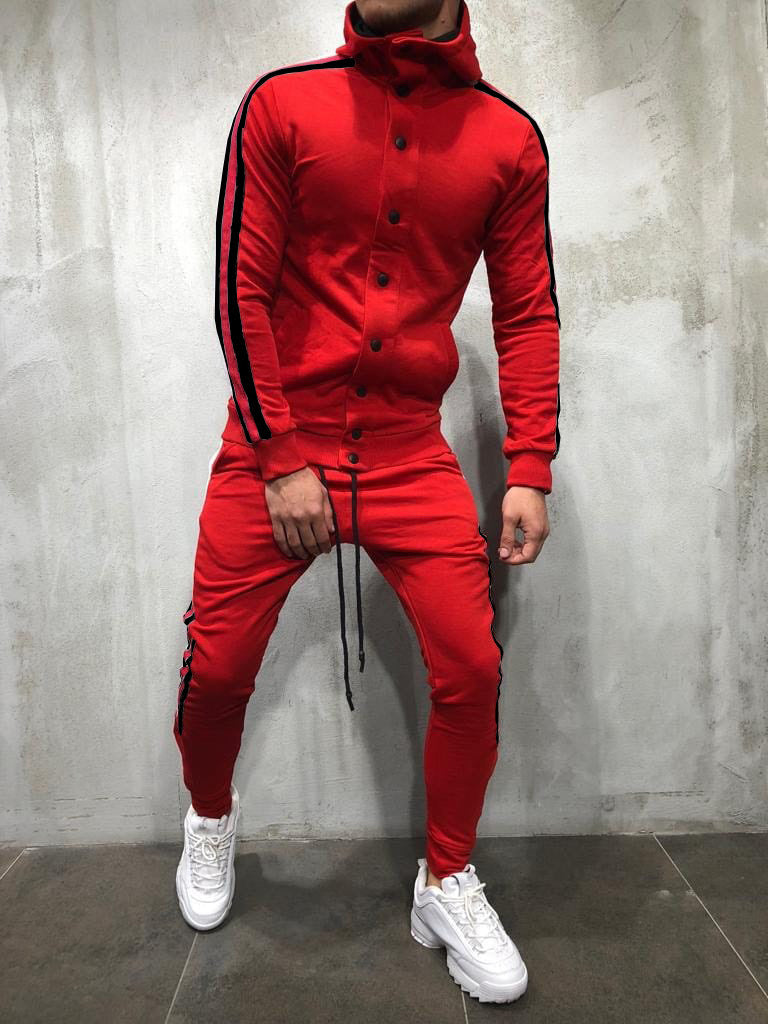 Men's Fashion Hoodie Button Cardigan with Color Block Set