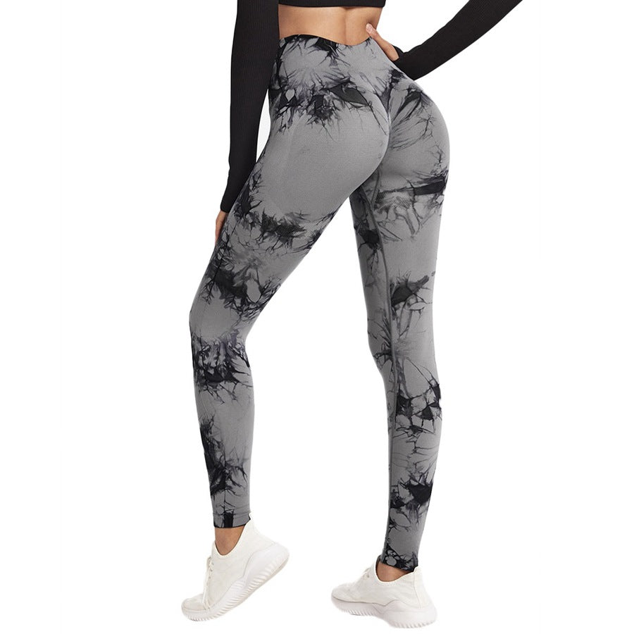 Women's High Waist Tie-dye Fitness Running Pants