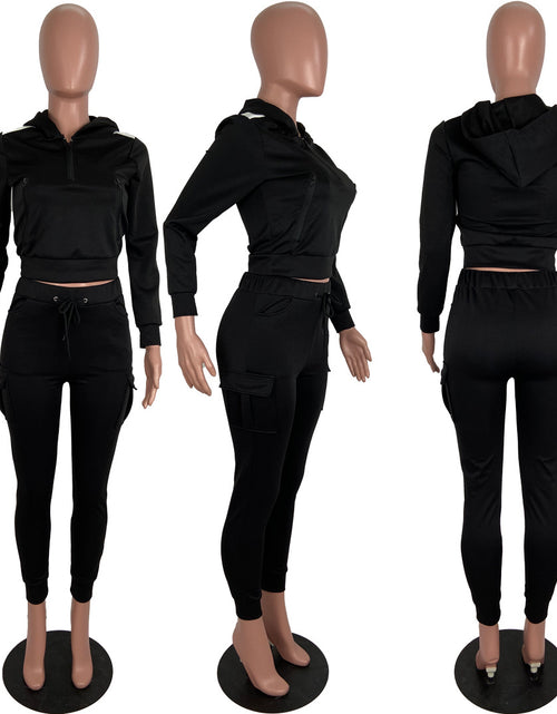 Load image into Gallery viewer, Autumn Winter Women's Color Block Hoodie Set
