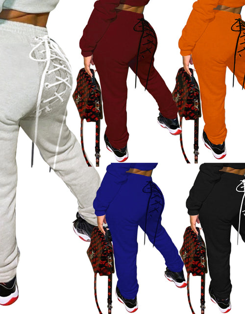 Load image into Gallery viewer, Solid Color Casual Eyelet Sweater and Sweatpants Set
