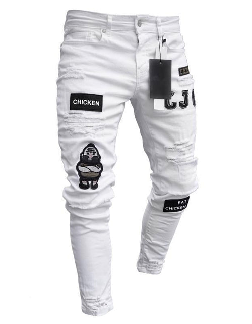 Load image into Gallery viewer, Men's Skinny Ripped Denim Pants with Patch Details

