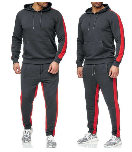 Men's Fashion Hoodie Button Cardigan with Color Block Set
