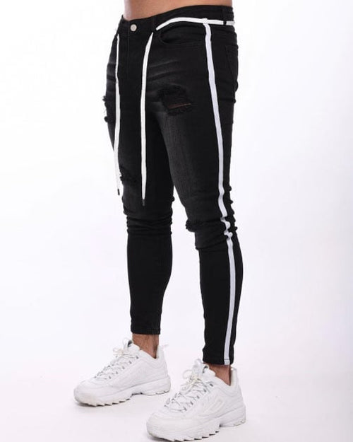 Load image into Gallery viewer, Men's Skinny Ripped Denim Pants with Patch Details
