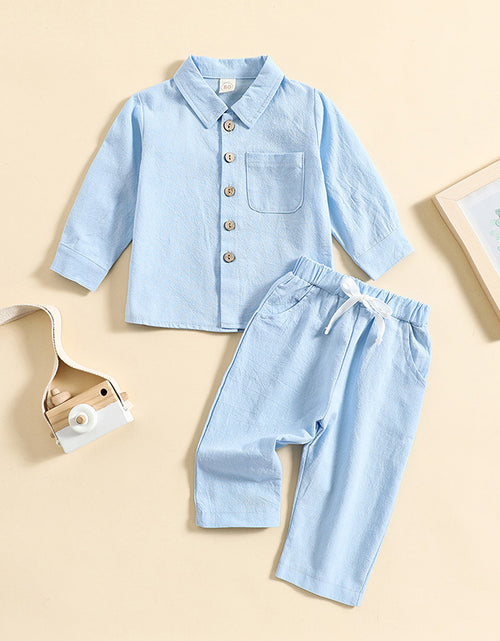 Load image into Gallery viewer, Boys' Cotton Linen Standing Collar Casual Outfit Set
