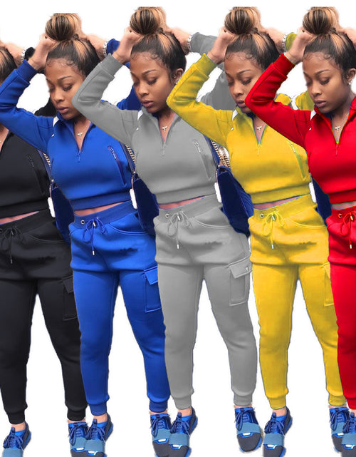 Load image into Gallery viewer, Autumn Winter Women's Color Block Hoodie Set
