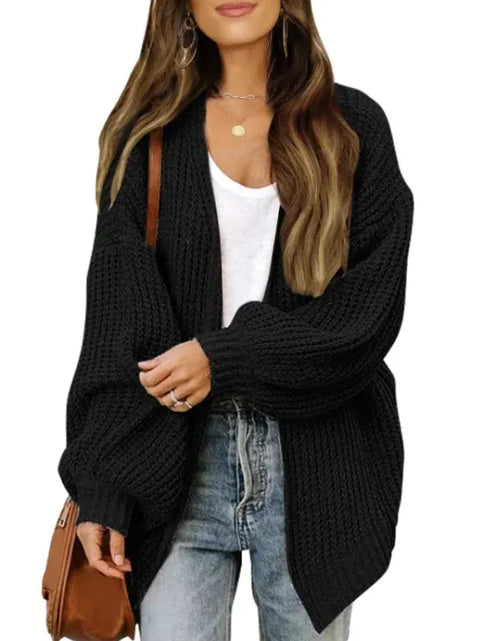 Load image into Gallery viewer, Loose Retro Sweater Coat Women&#39;s Mid-length Knitted Cardigan
