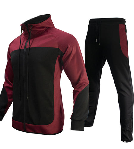 Men's Sports Casual Set with Color Block Hoodie