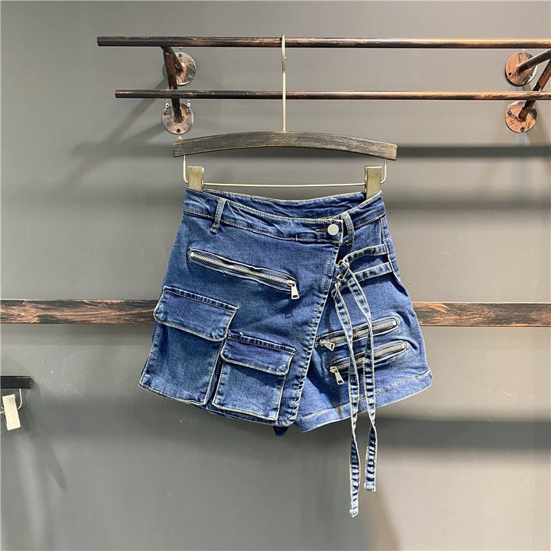 Korean Irregular Multi-Pocket A-Line Work Shorts