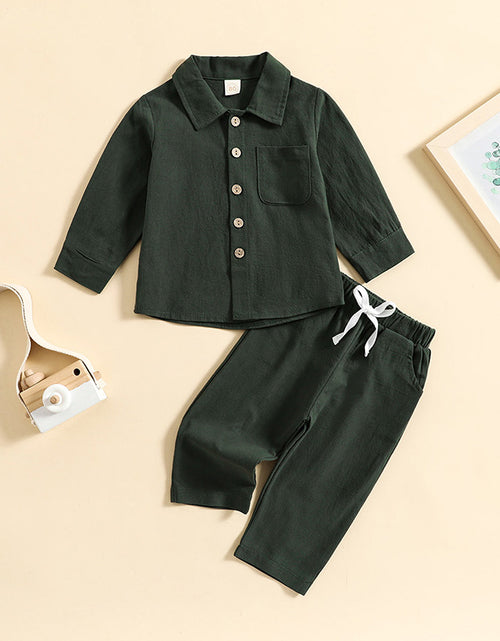 Load image into Gallery viewer, Boys' Cotton Linen Standing Collar Casual Outfit Set
