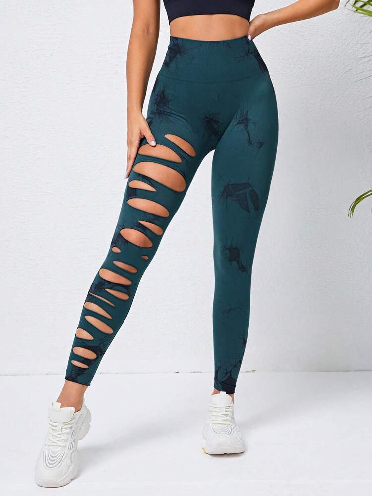 High Waist Hollow Tie-Dye Yoga Fitness Pants