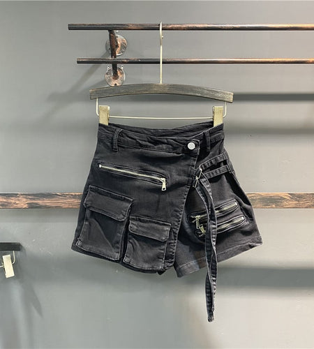 Korean Irregular Multi-Pocket A-Line Work Shorts