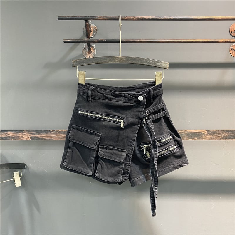 Korean Irregular Multi-Pocket A-Line Work Shorts