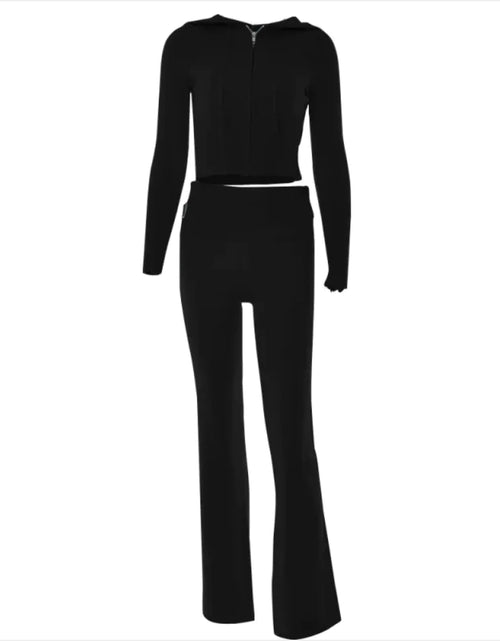 Load image into Gallery viewer, Cross-Border Knitted Hooded Suit - Fashionable High-Waist Two-Piece Set with Long Sleeves and Trousers
