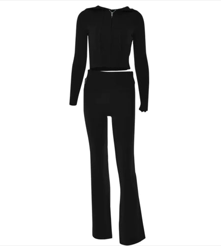 Cross-Border Knitted Hooded Suit - Fashionable High-Waist Two-Piece Set with Long Sleeves and Trousers