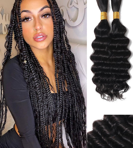 (Black Owned) 20Inch 100 Percent Human Braiding Hair For Boho Braids Deep Wave Bulk Human Hair Bundles For Braiding Curly Micro Braiding Hair Human Hair Wet And Wavy YNiSew