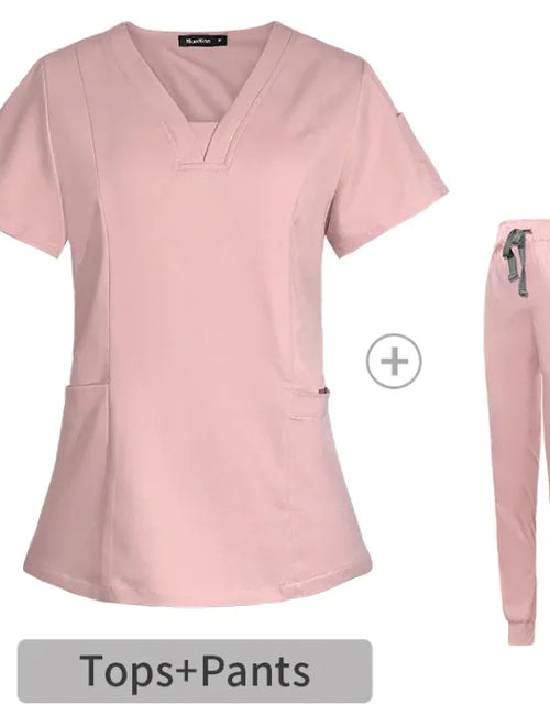 Load image into Gallery viewer, V-neck Split Surgical Gown Suit Female Short-sleeved Nurse
