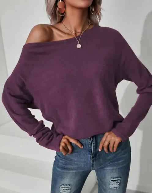 Load image into Gallery viewer, Knitted Oblique Shoulder Sweater
