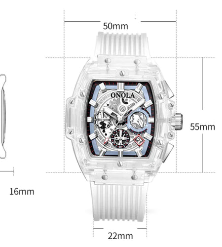 Men's watch with transparent case