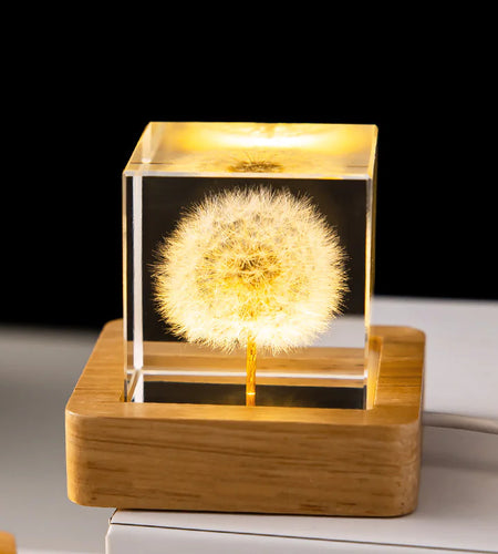 LED Flower Crystal Ball Night Light with Wooden Base