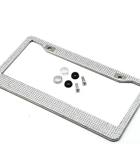2PCS Bling License Plate Frame Glitter Crystal Sparkling Rhinestone Diamond Caps