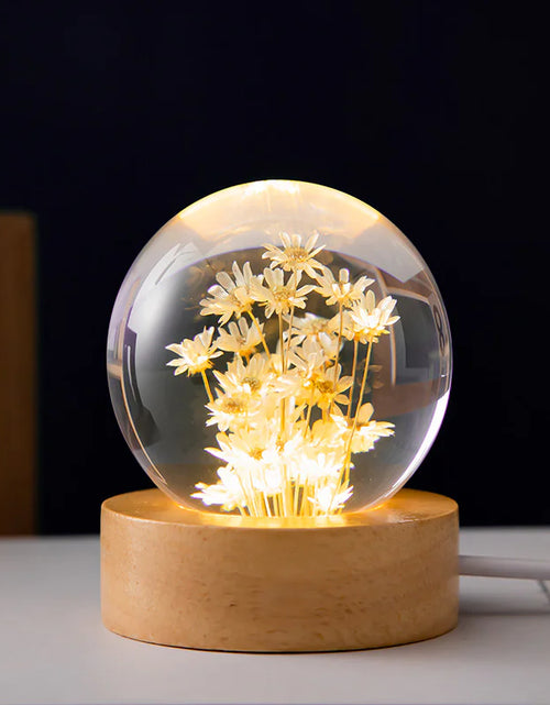 Load image into Gallery viewer, LED Flower Crystal Ball Night Light with Wooden Base
