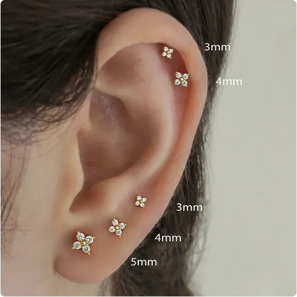 Women's Clover Flower Zircon Stud Earrings