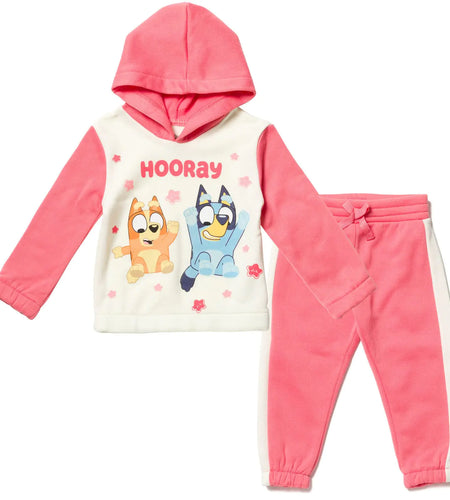 (Available in size 3T only)Bluey Bingo Toddler Girls Fleece Top and Pants Pink/White 3T