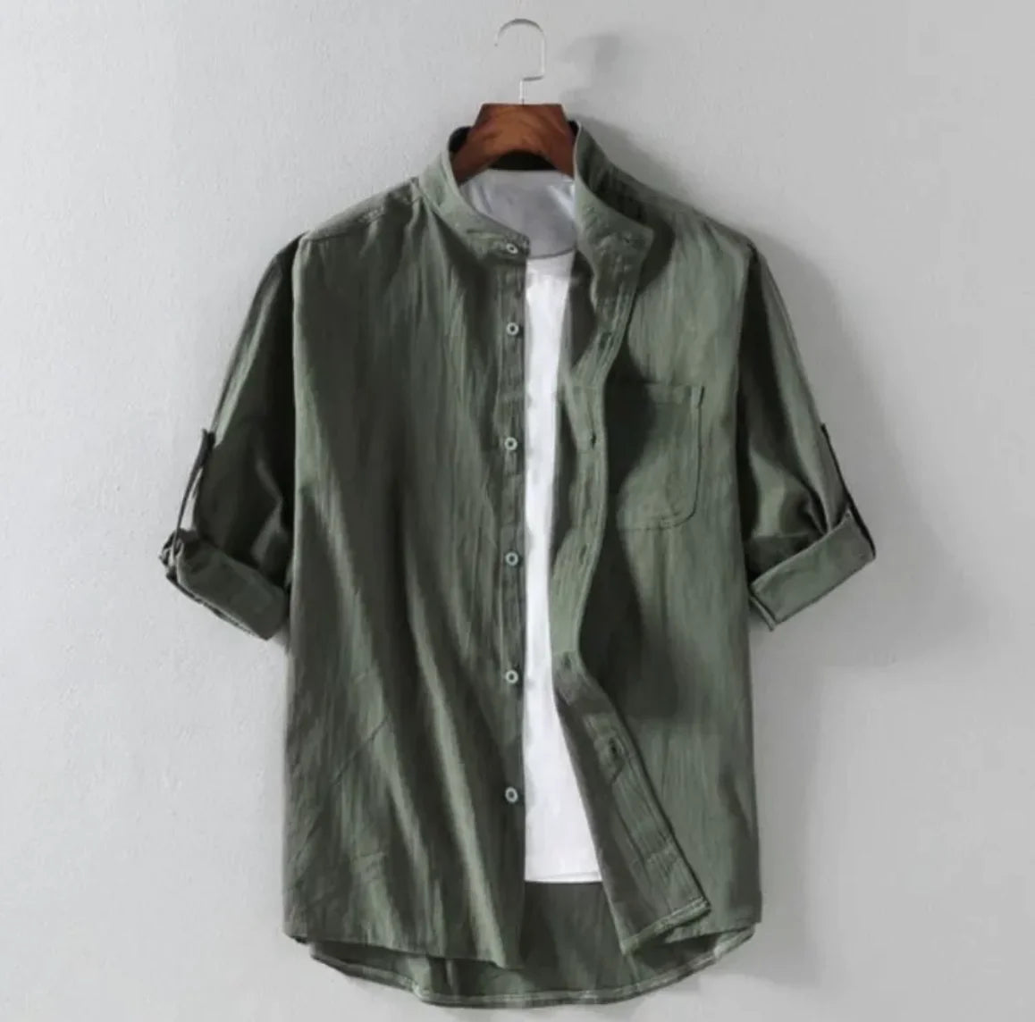 Men's Loose Fit Linen Stand Collar Shirt