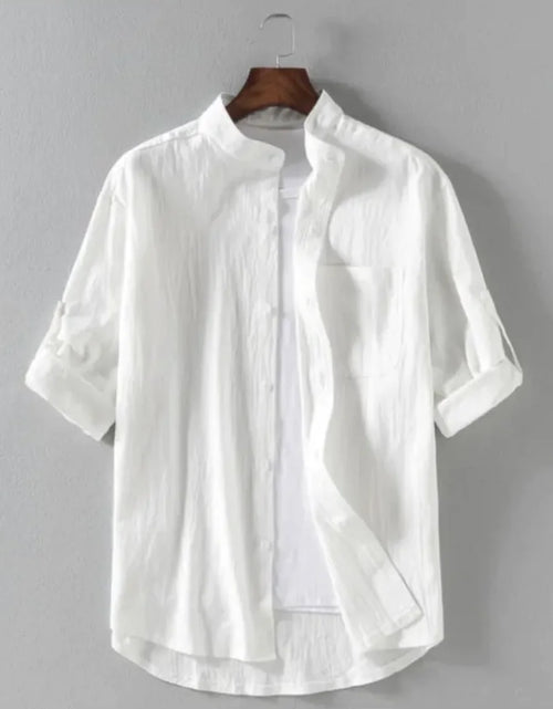 Load image into Gallery viewer, Men&#39;s Loose Fit Linen Stand Collar Shirt
