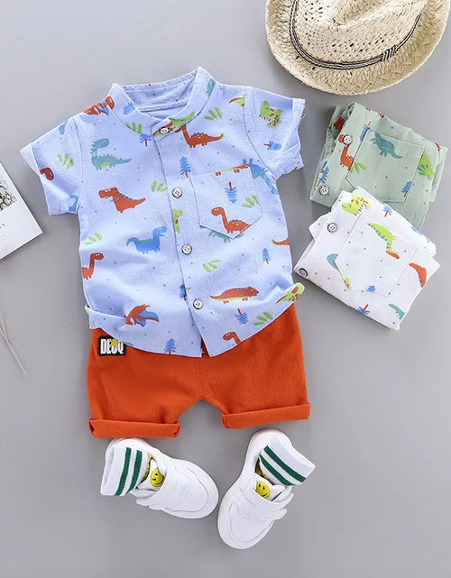Load image into Gallery viewer, 2021 Cartoon Dinosaur Print Toddler Boy Summer Set: Shirt + Pants
