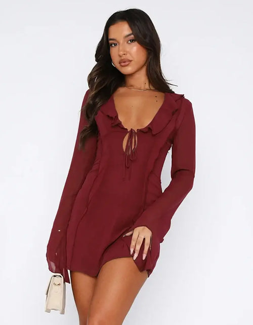 Load image into Gallery viewer, InstLike-Hollow Out Flare Sleeve Mini Dress
