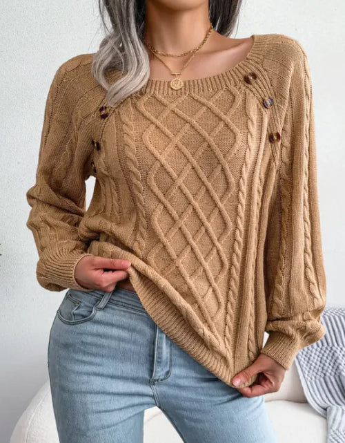 Load image into Gallery viewer, Twist Knit Square Neck Sweater
