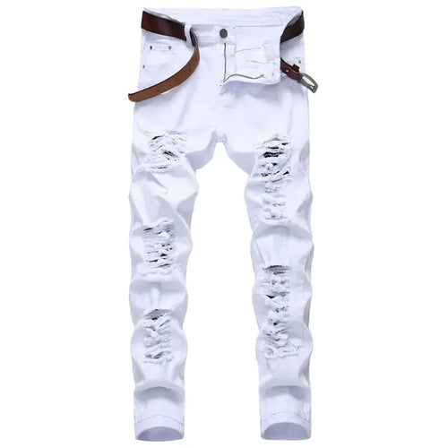 Load image into Gallery viewer, White Staight Jeans RIipped Distressed Jeans
