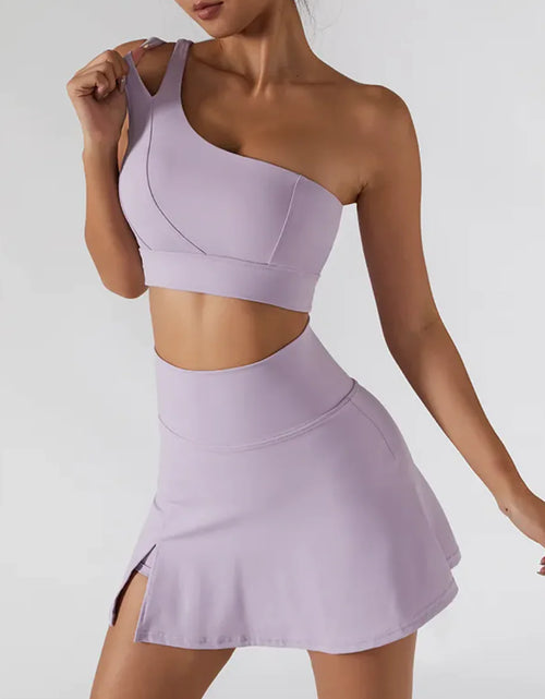 Load image into Gallery viewer, Ribbed One Shoulder Stretch Yoga Bra &amp; Shockproof Women's Activewear Set
