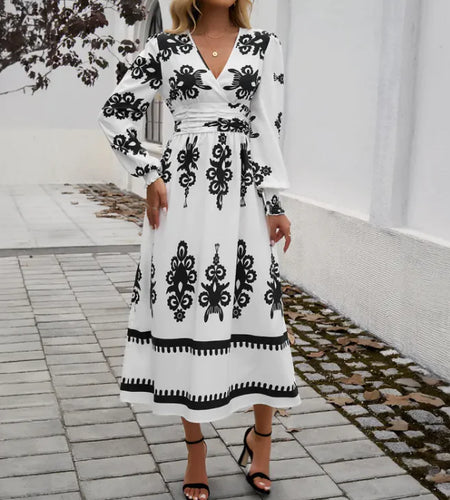 Contrast Print Long Sleeve Dress