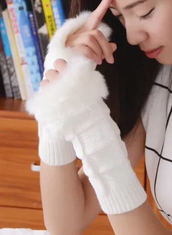 Women Plush Half Finger Gloves