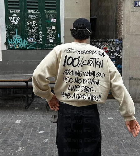 Men Sweater Winter Letters Graphic Pullover Harajuku Casual Loose Cotton Streetwear Sweater Women Hip Hop Knitted Sweater Unisex