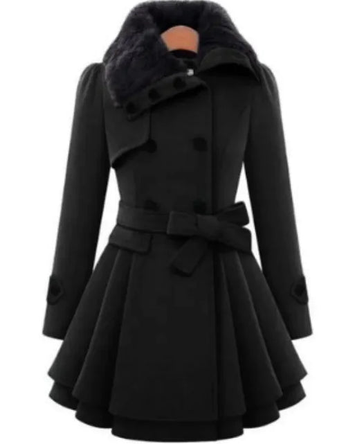 Load image into Gallery viewer, Women's Slim Double-Breasted Wool Coat – Mid-Length &amp; Padded
