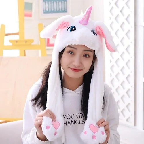 Load image into Gallery viewer, Plush Animal Cartoon Hat with Moving Rabbit Ears: Funny Gift for Kids
