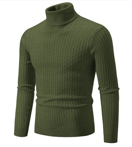 Men's Slim-Fit Knitted Turtleneck Sweater - Solid Color