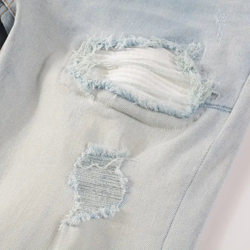 Retro Washed Stretch Skinny Fit Ripped Jeans