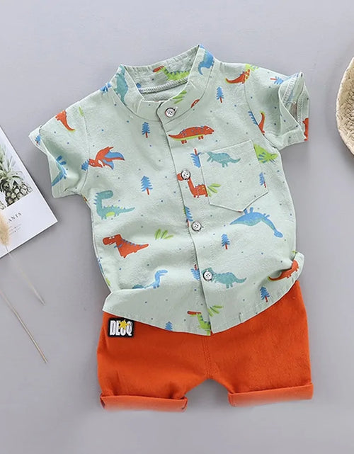 Load image into Gallery viewer, 2021 Cartoon Dinosaur Print Toddler Boy Summer Set: Shirt + Pants
