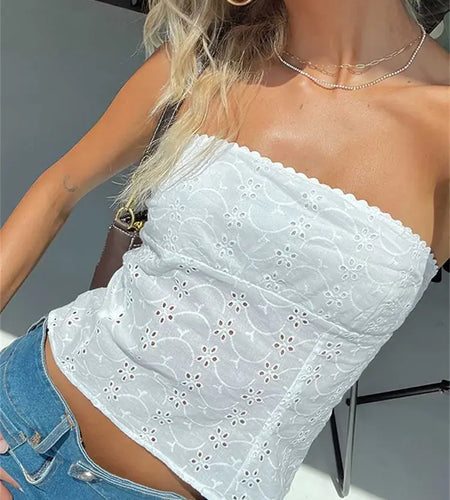Floral Hollow Out Tube Top for Chic Women
