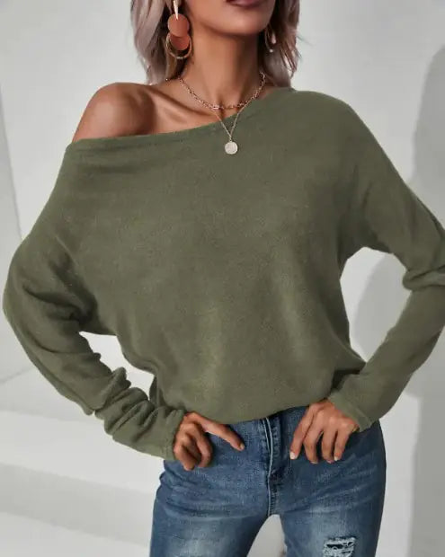 Load image into Gallery viewer, Knitted Oblique Shoulder Sweater
